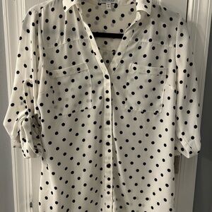 Express White and Black Polka Dot Shirt